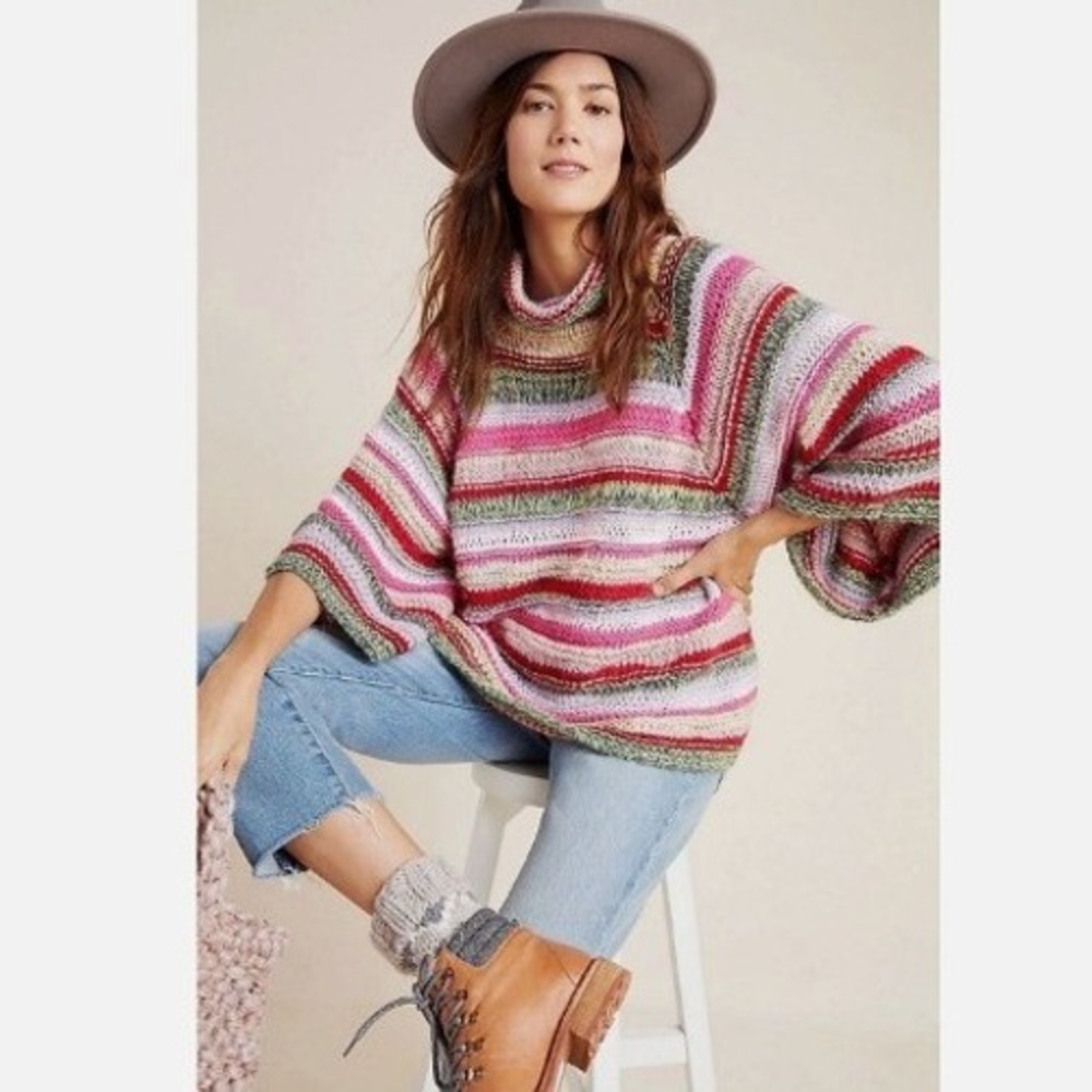 Anthropologie Candice Bell Sleeve Sweater Womens M/L Multi Color Striped Italy